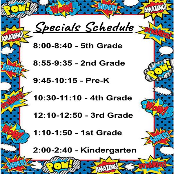 Specials' Schedule